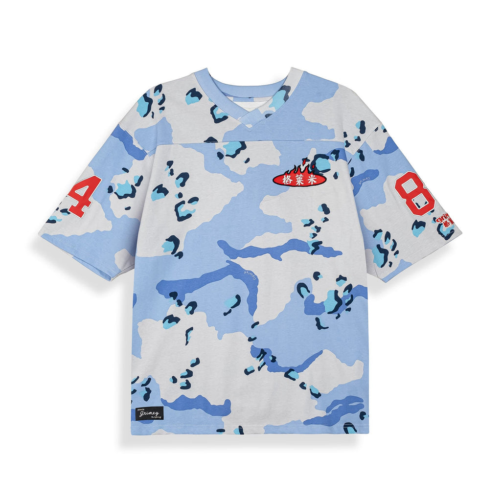 Camiseta Concreat Jungle Estampado Integral Cuello V Oversized Camuflaje Azul