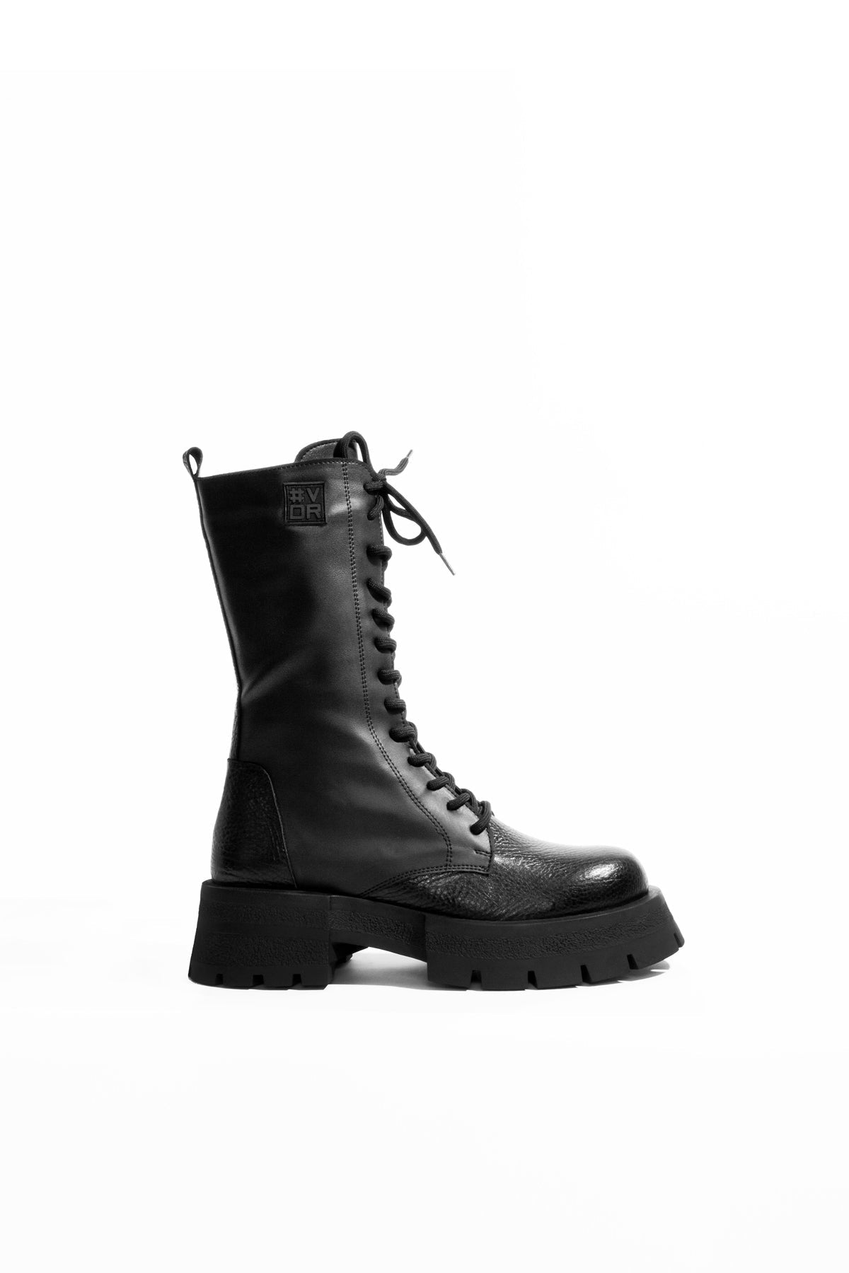 Genny Black Chunky Sole Leather Combat Boots