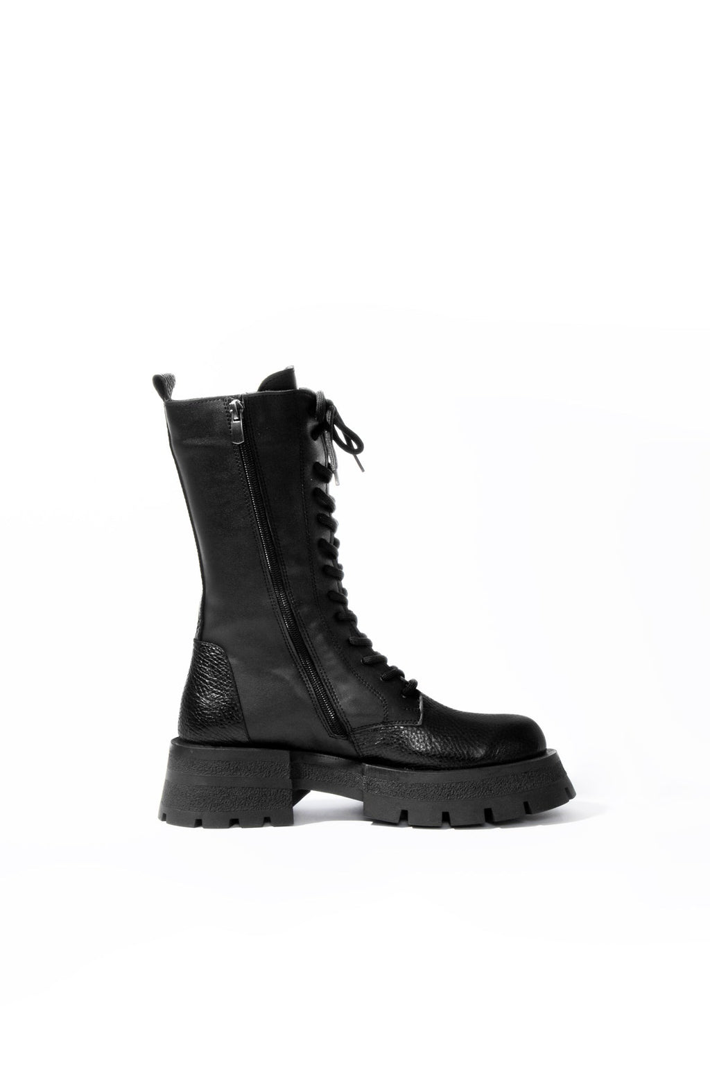Genny Black Chunky Sole Leather Combat Boots