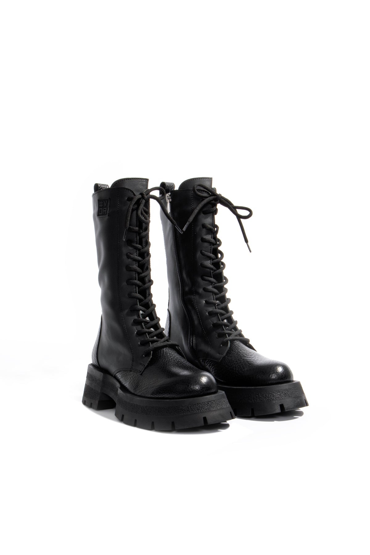 Genny Black Chunky Sole Leather Combat Boots