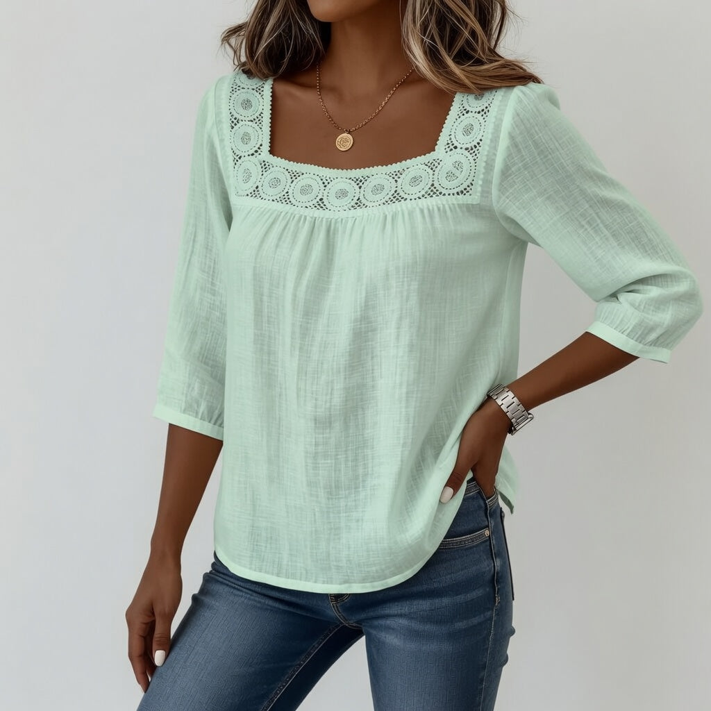 Célindre | Blusa de Encaje con Cuello Cuadrado