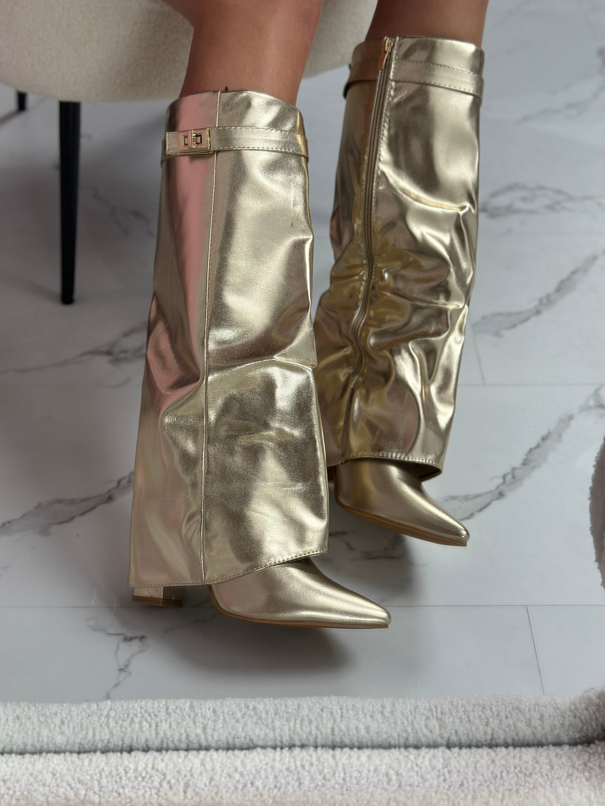 Seraphina | Botas de Cuero Dorado