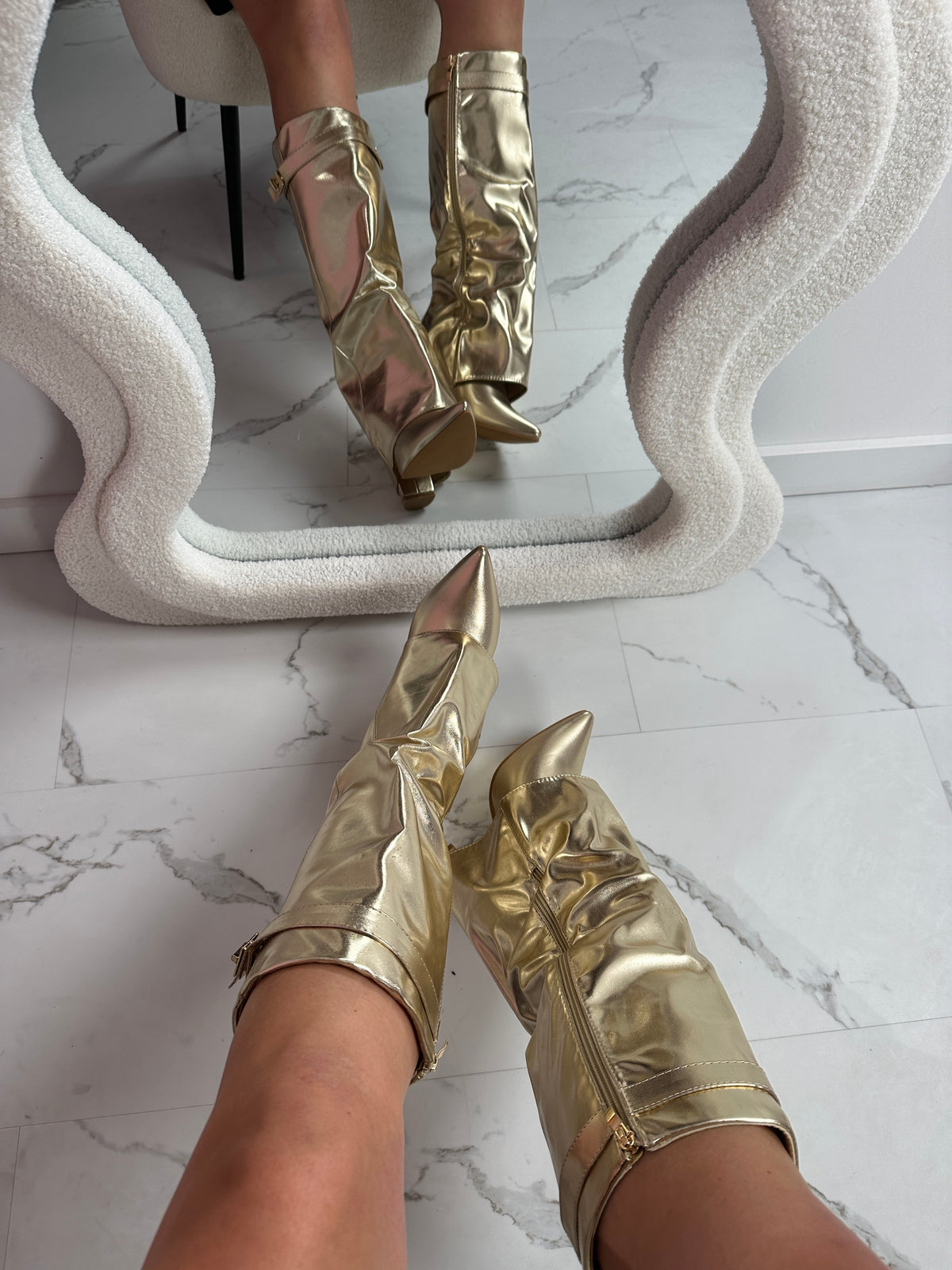 Seraphina | Botas de Cuero Dorado