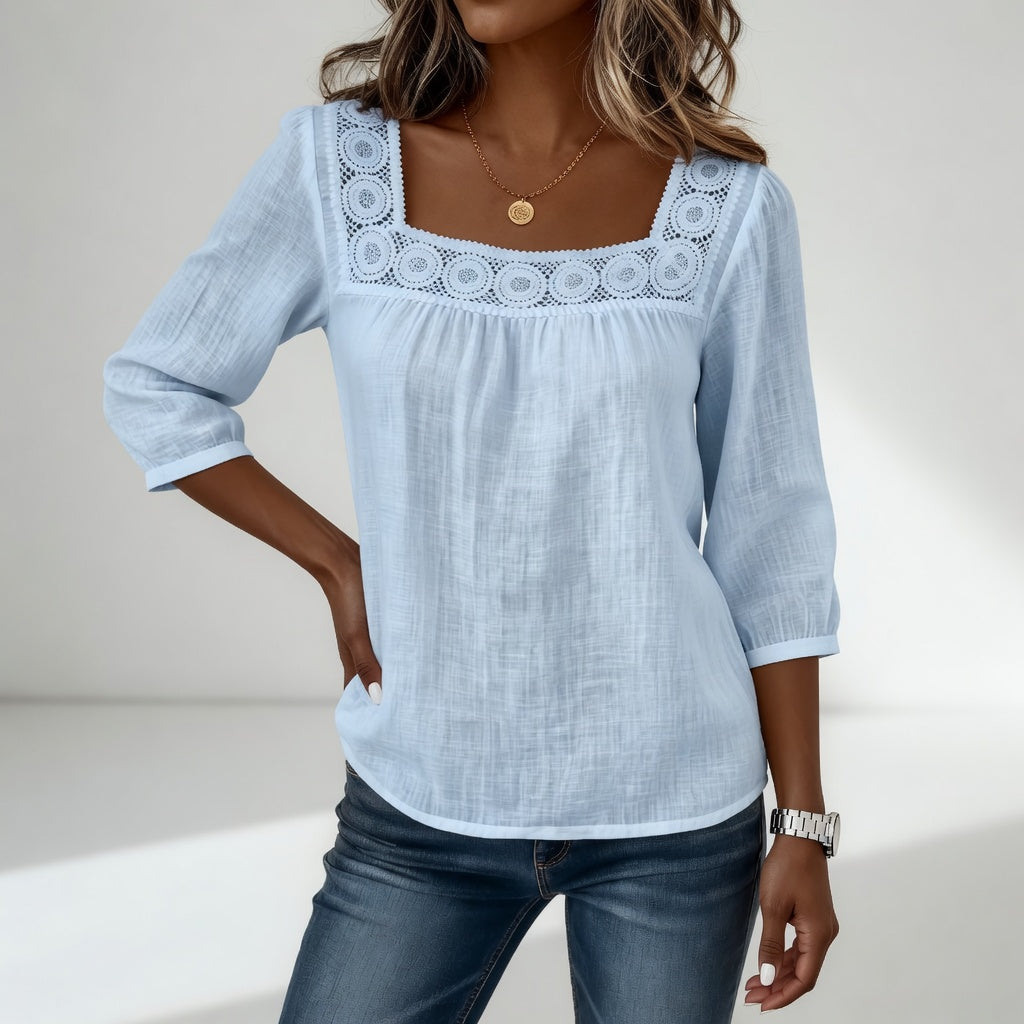 Célindre | Blusa de Encaje con Cuello Cuadrado
