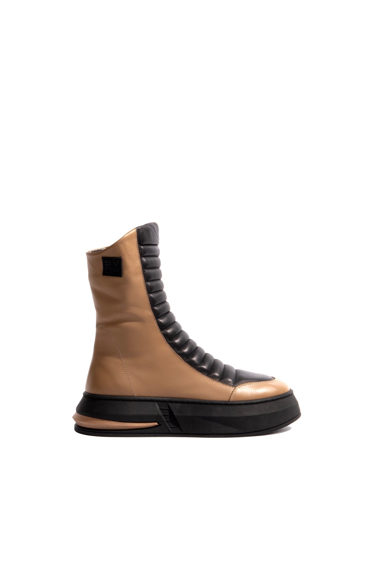 Mink Black Chunky Sole Leather Boots Moko1