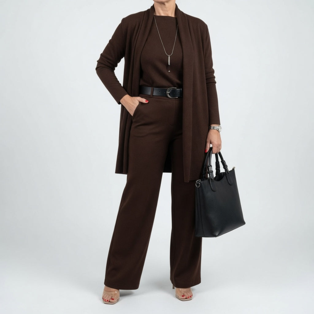 Conjunto Élégantine de 3 Piezas con Cárdigan y Pantalón