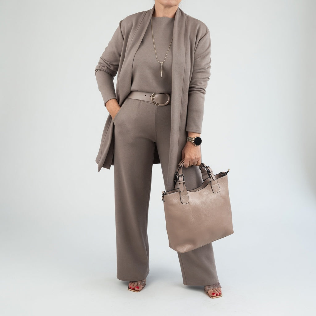 Conjunto Élégantine de 3 Piezas con Cárdigan y Pantalón