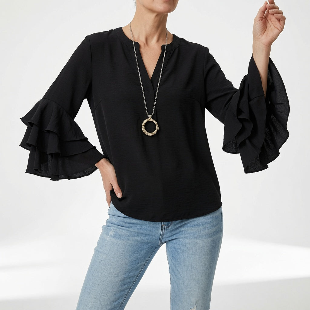 Mélorisse | Blusa Fluida con Mangas de Volantes