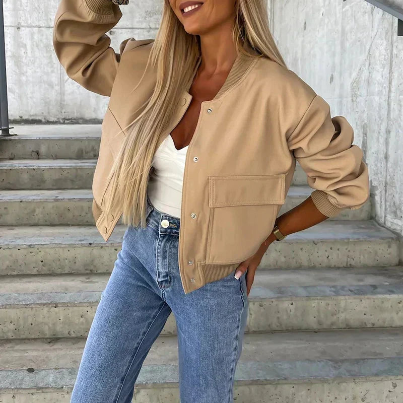 Paula |Chaqueta bomber - Estilo corto con bolsillos con solapa