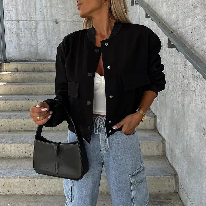 Paula |Chaqueta bomber - Estilo corto con bolsillos con solapa