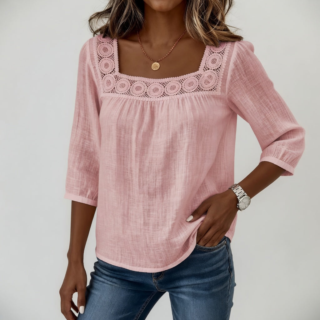 Célindre | Blusa de Encaje con Cuello Cuadrado