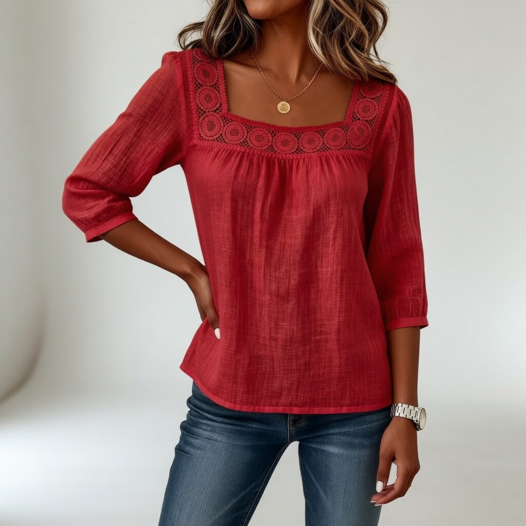 Célindre | Blusa de Encaje con Cuello Cuadrado