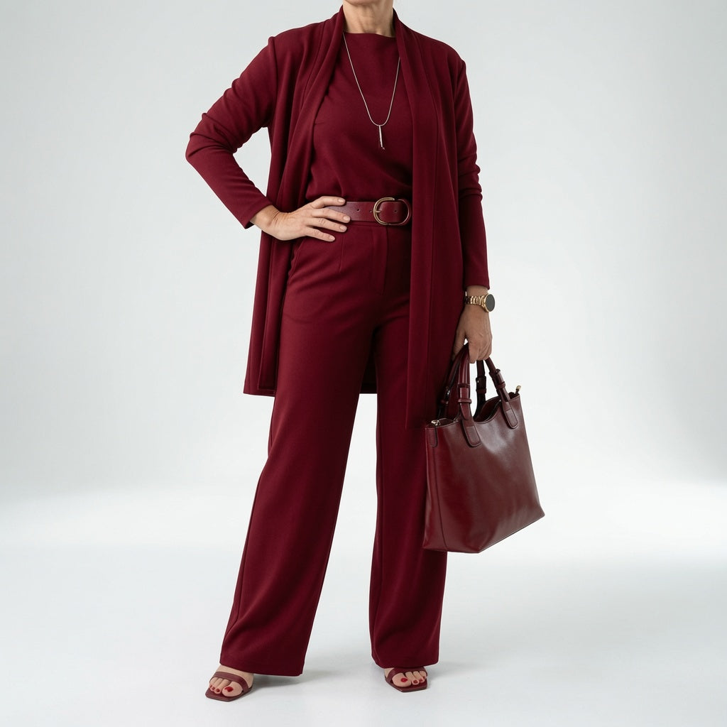 Conjunto Élégantine de 3 Piezas con Cárdigan y Pantalón