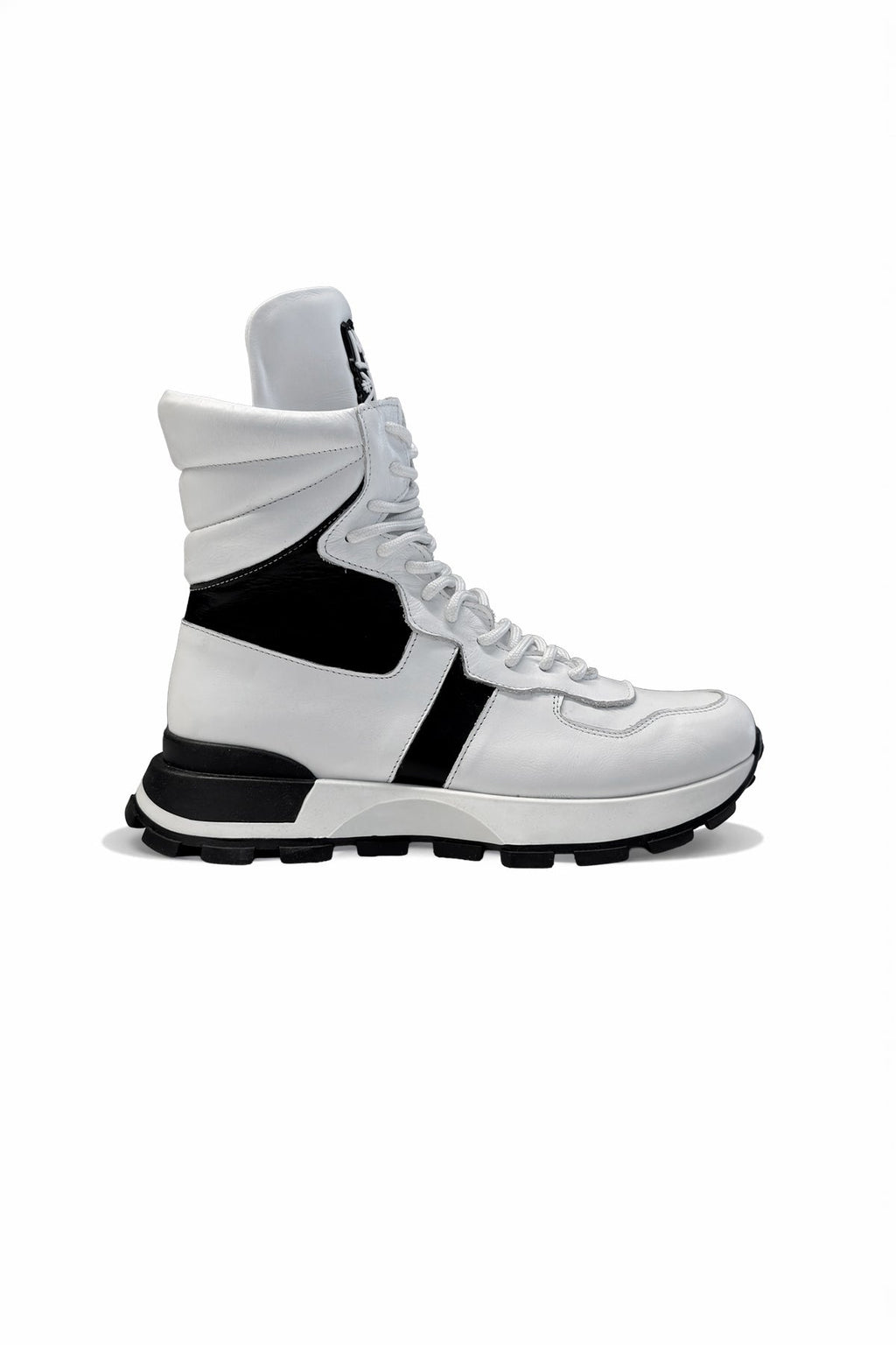 White Black Chunky Sole Leather Boots Tina4
