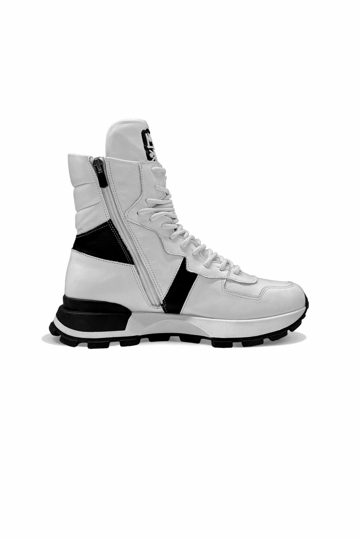 White Black Chunky Sole Leather Boots Tina4