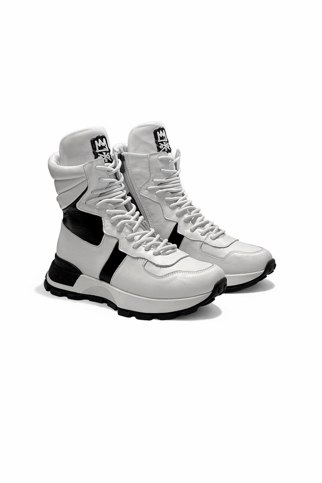 White Black Chunky Sole Leather Boots Tina4
