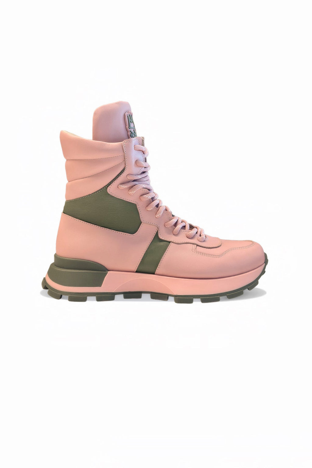 Pink Khaki Chunky Sole Leather Boots Tina4