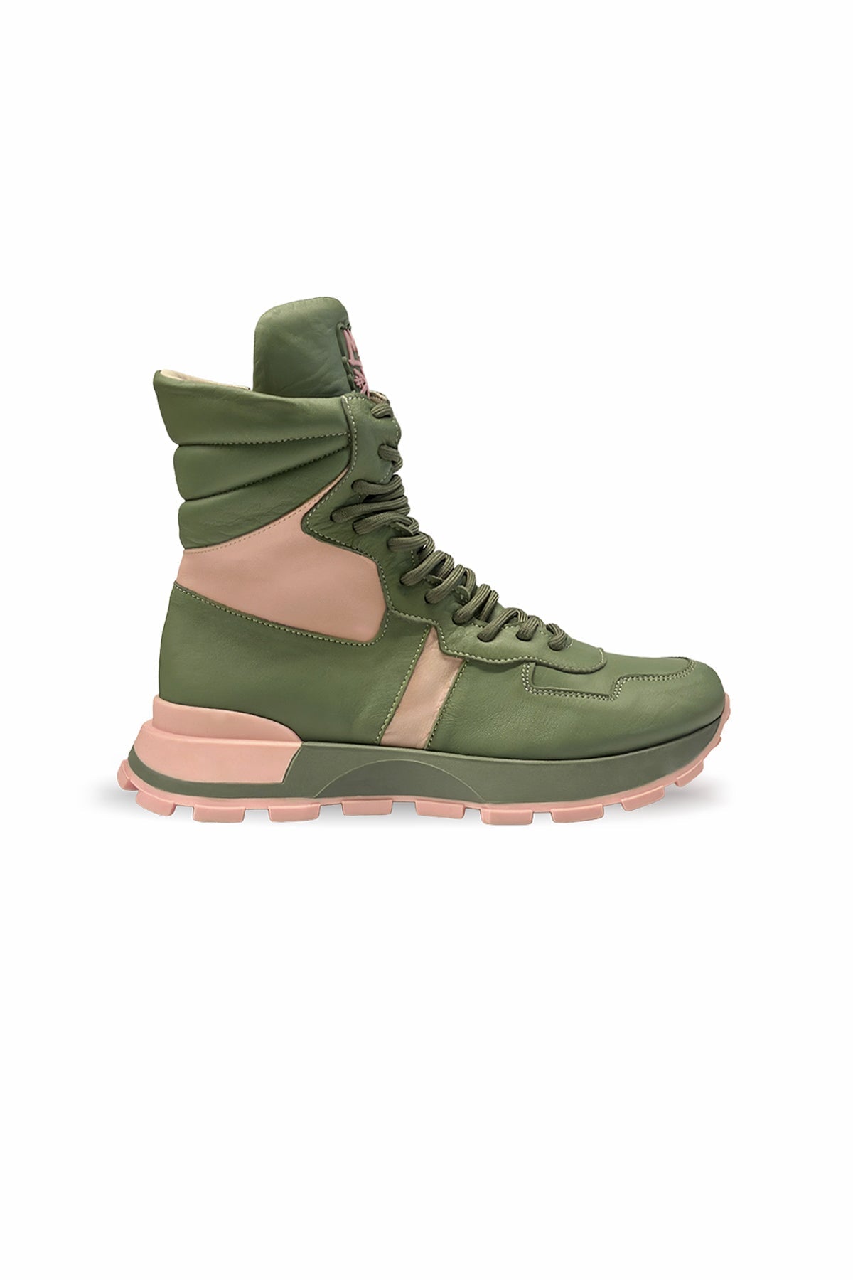 Khaki Pink Chunky Sole Leather Boots Tina4