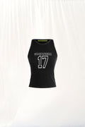 Black Slogan Print Ribbed Tank Top 17016