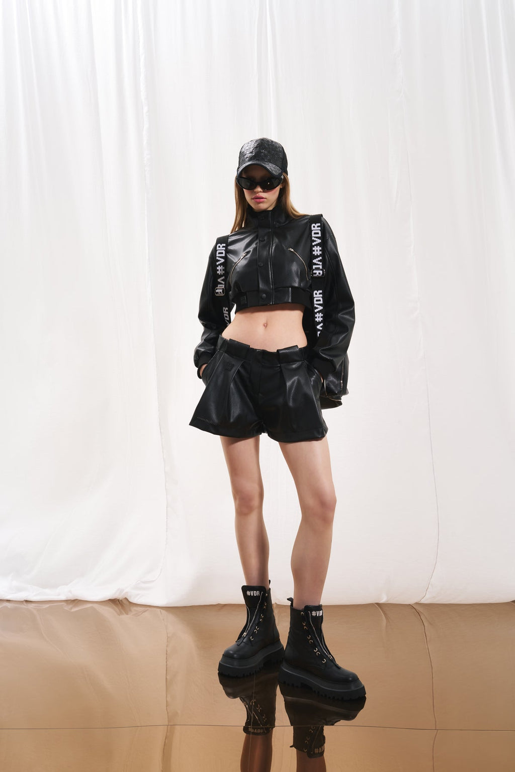 Black Cropped Leather Jacket 17125