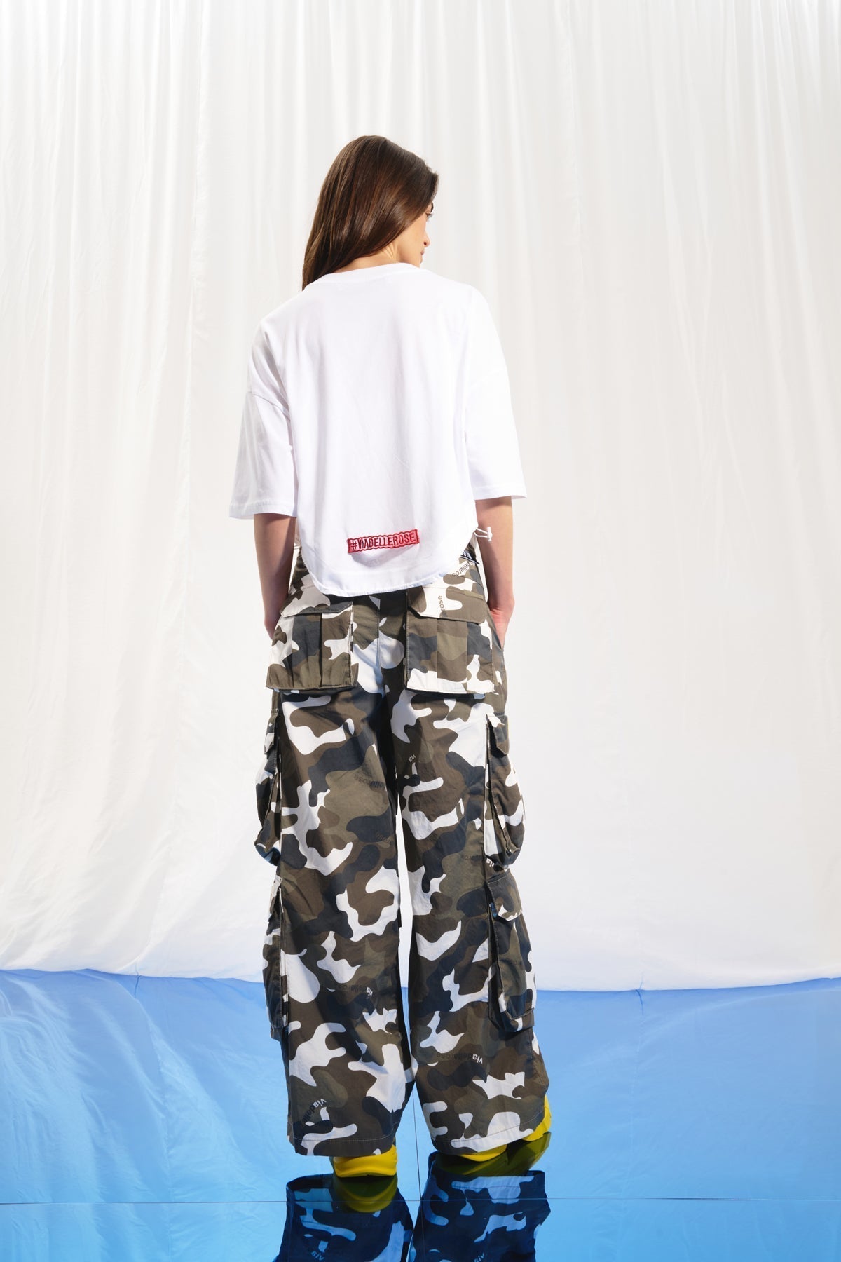 Khaki Camouflage Wide Leg Cargo Pants