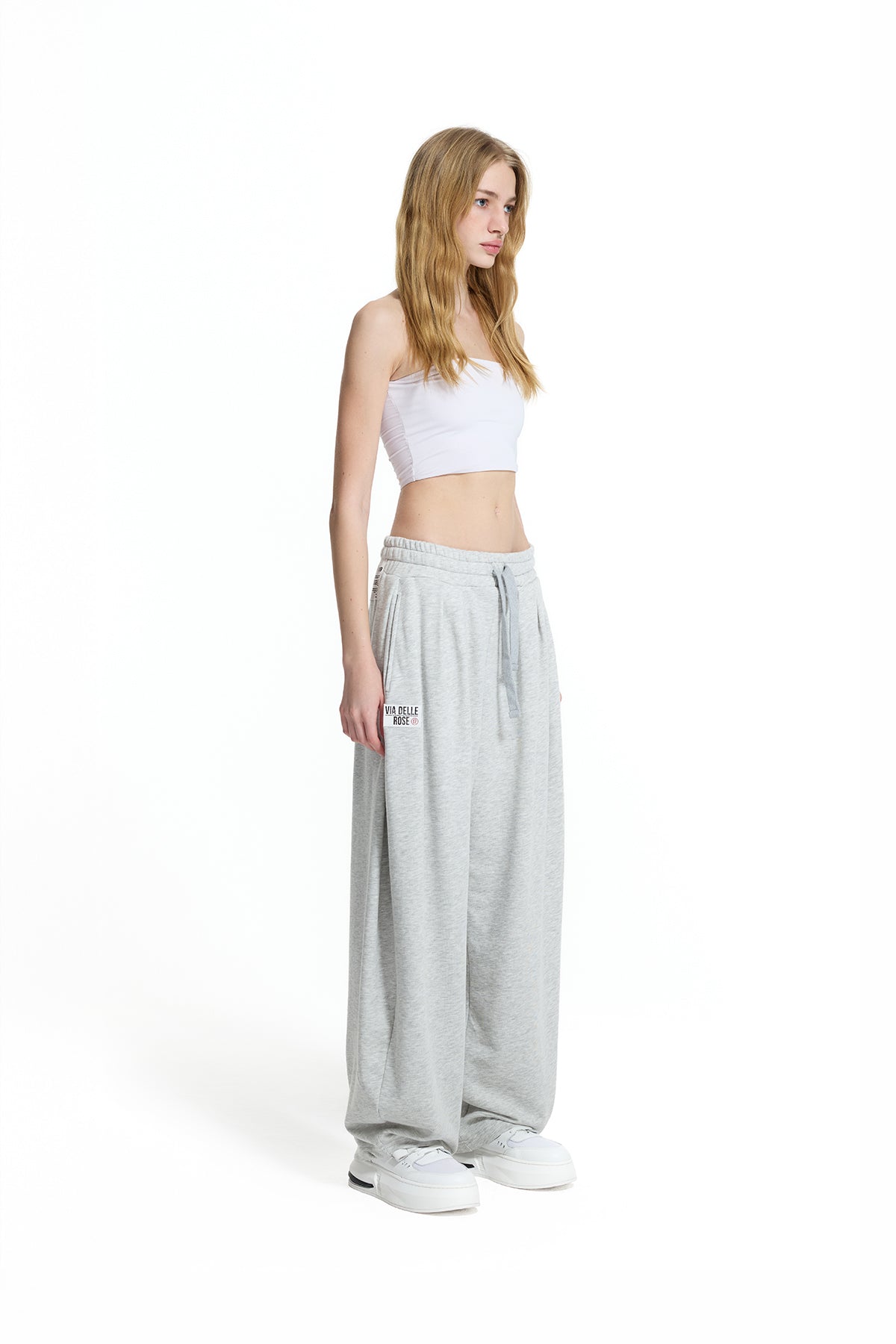 Pantalón Baggy Plisado Gris Jaspeado