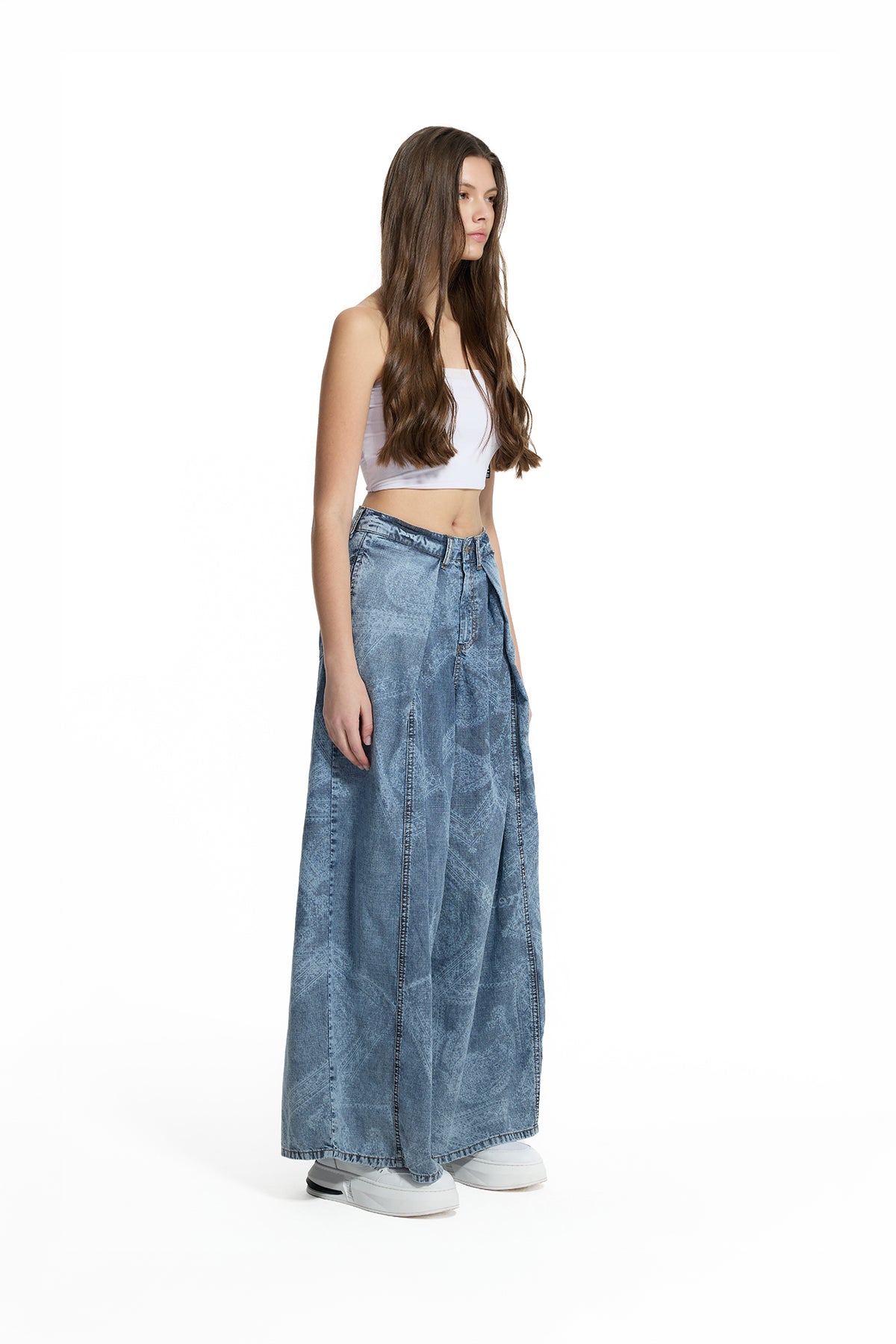 Pantalón Vaquero Pierna Ancha Estampado Lavado Azul