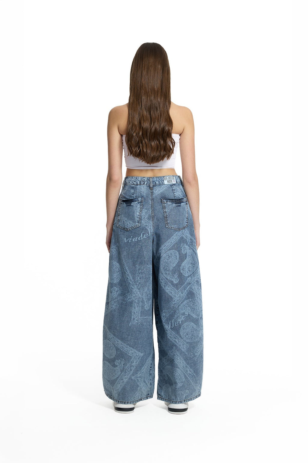 Pantalón Vaquero Pierna Ancha Estampado Lavado Azul