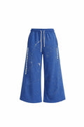 Royal Blue Paint-Effect Wide-Leg Trousers