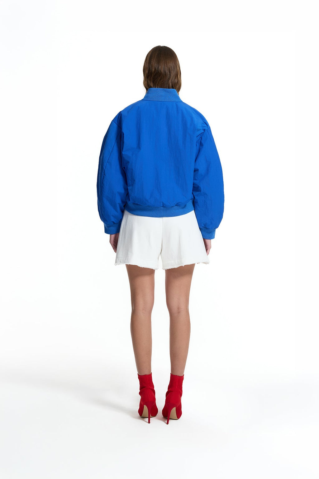 Chaqueta Bomber Estampada con Cremallera Azul Royal