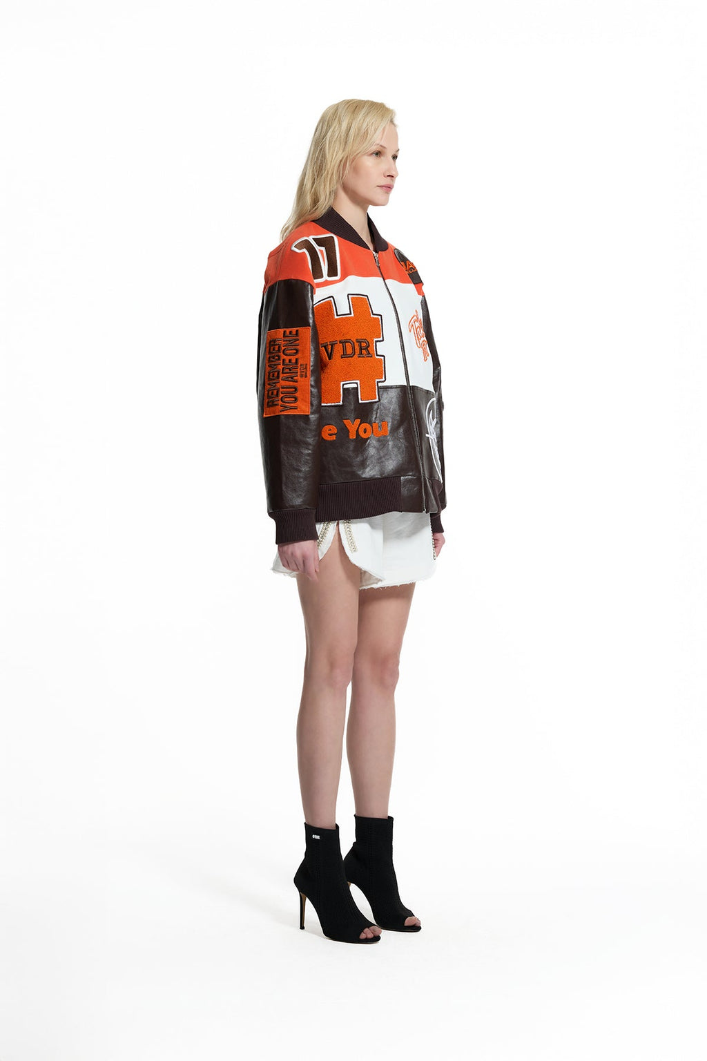 Chaqueta Bomber con Parches Marrón y Naranja