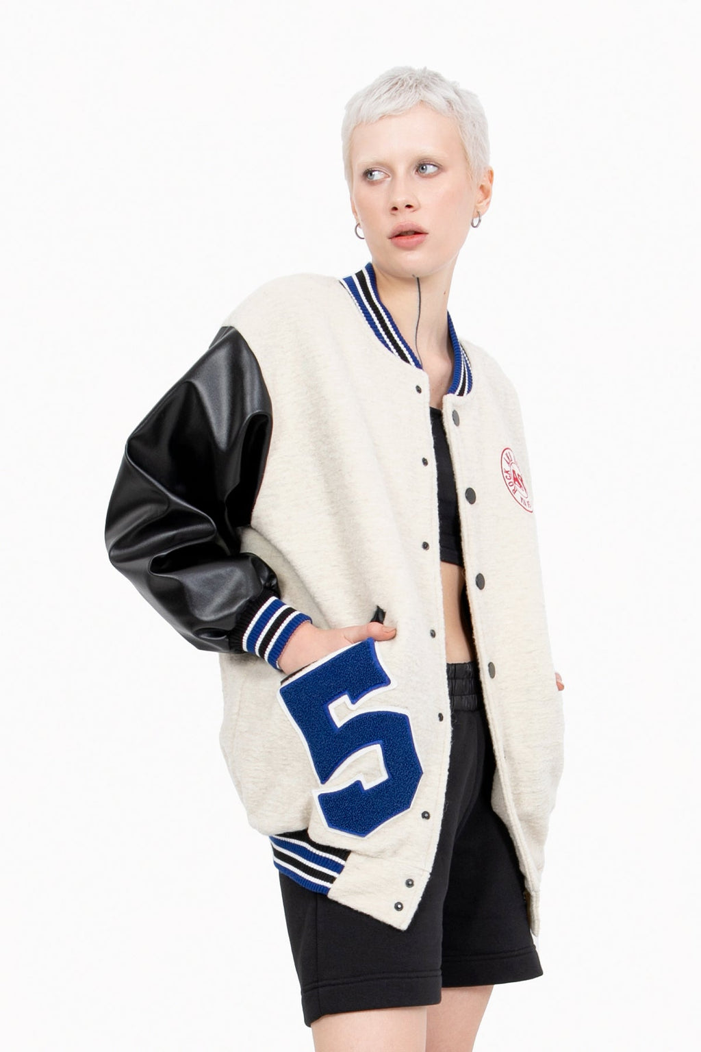 Off-White and Royal Blue Bomber Jacket