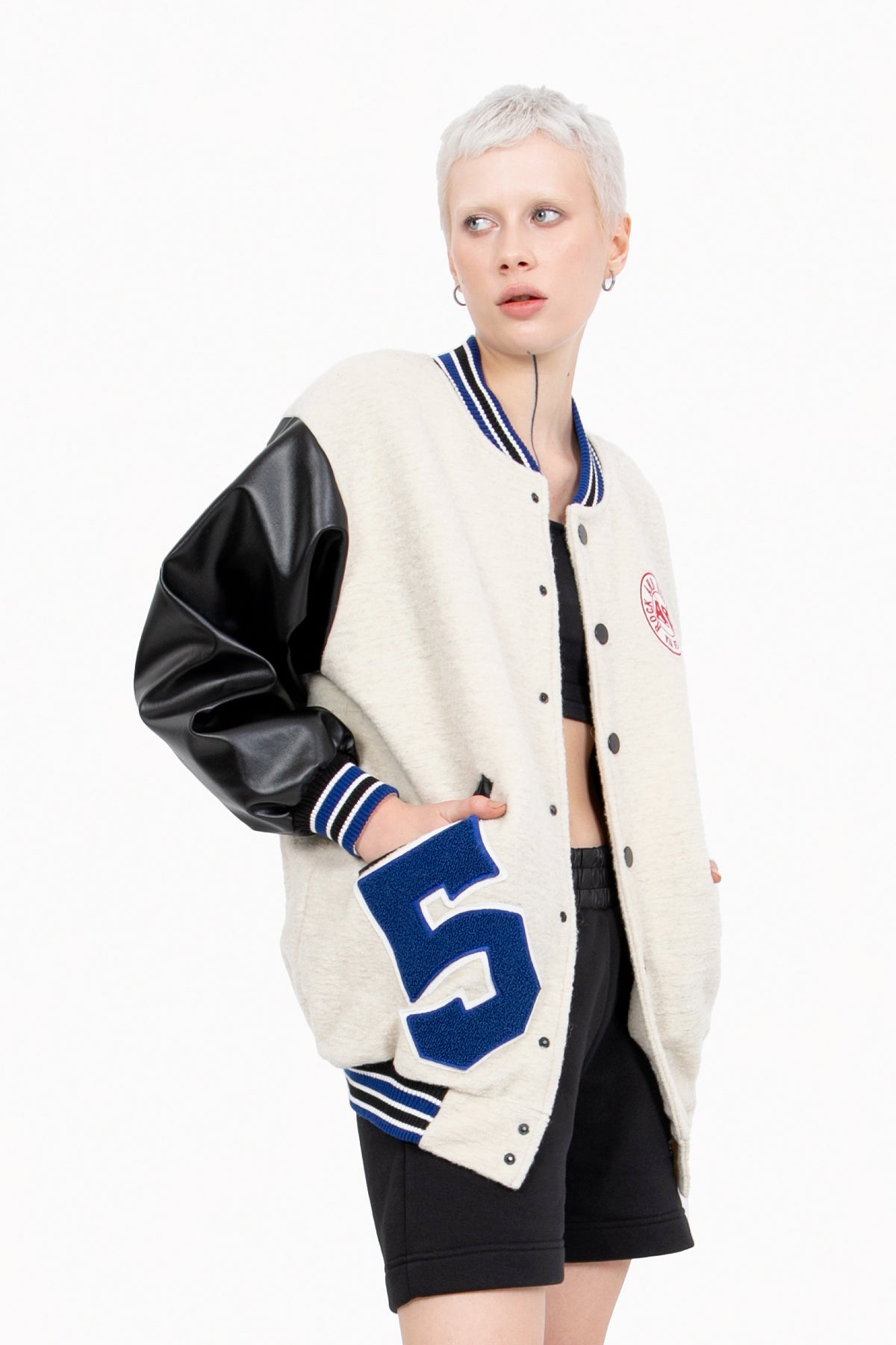 Off-White and Royal Blue Bomber Jacket