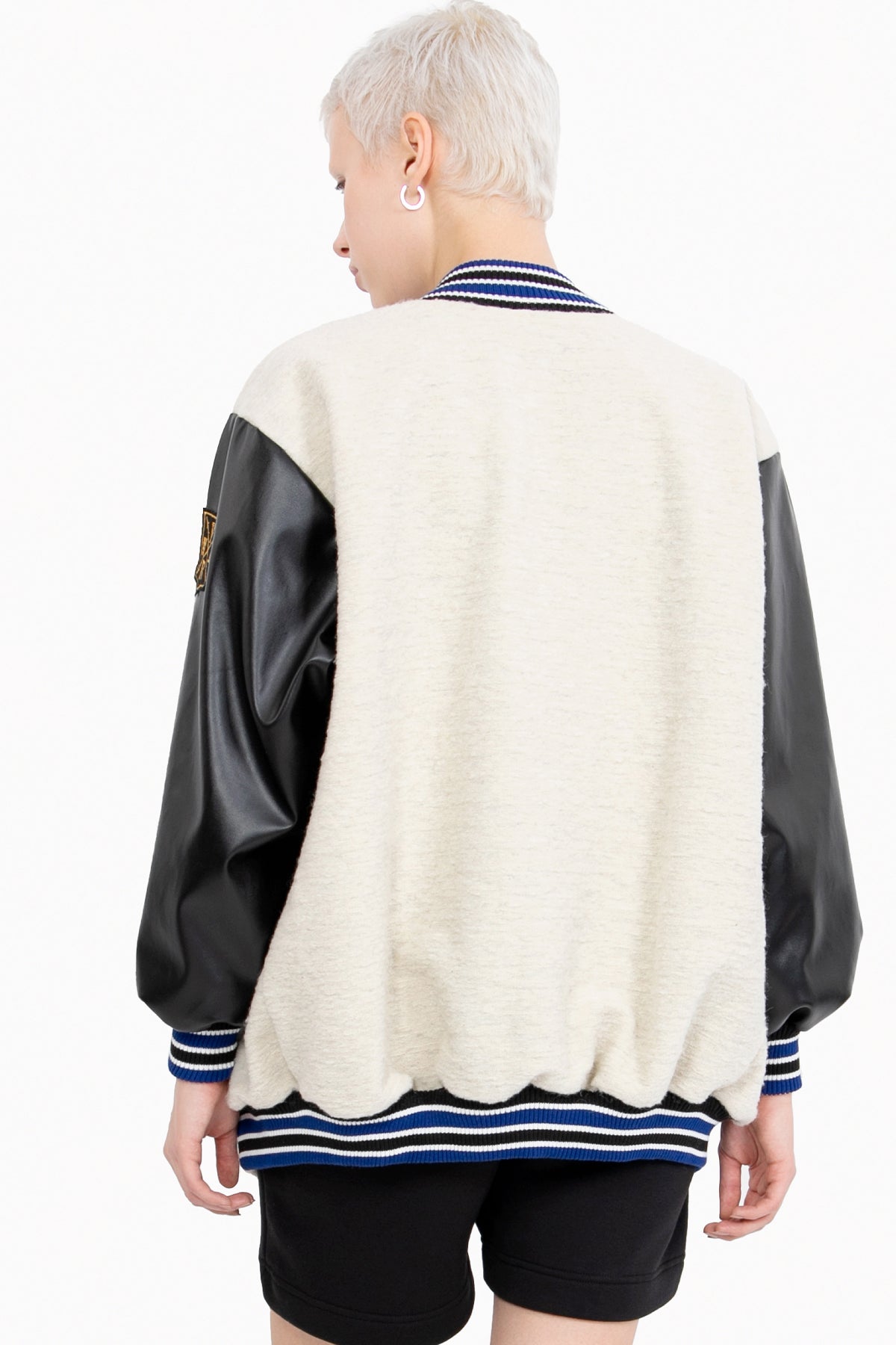 Off-White and Royal Blue Bomber Jacket