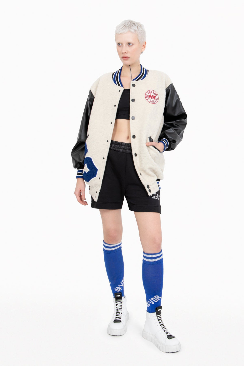 Off-White and Royal Blue Bomber Jacket