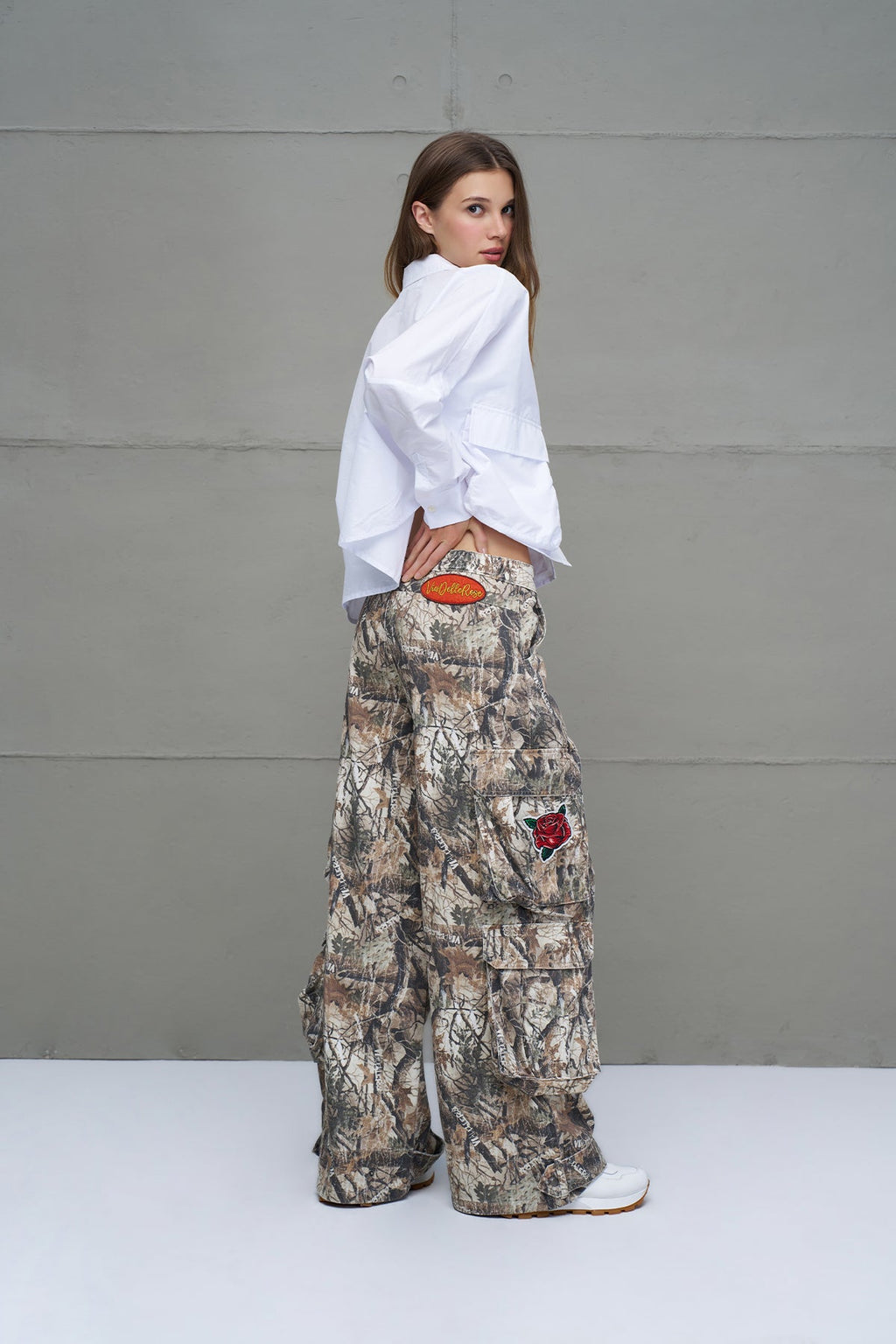 Pantalón Cargo de Gabardina con Botones a Presión Beige