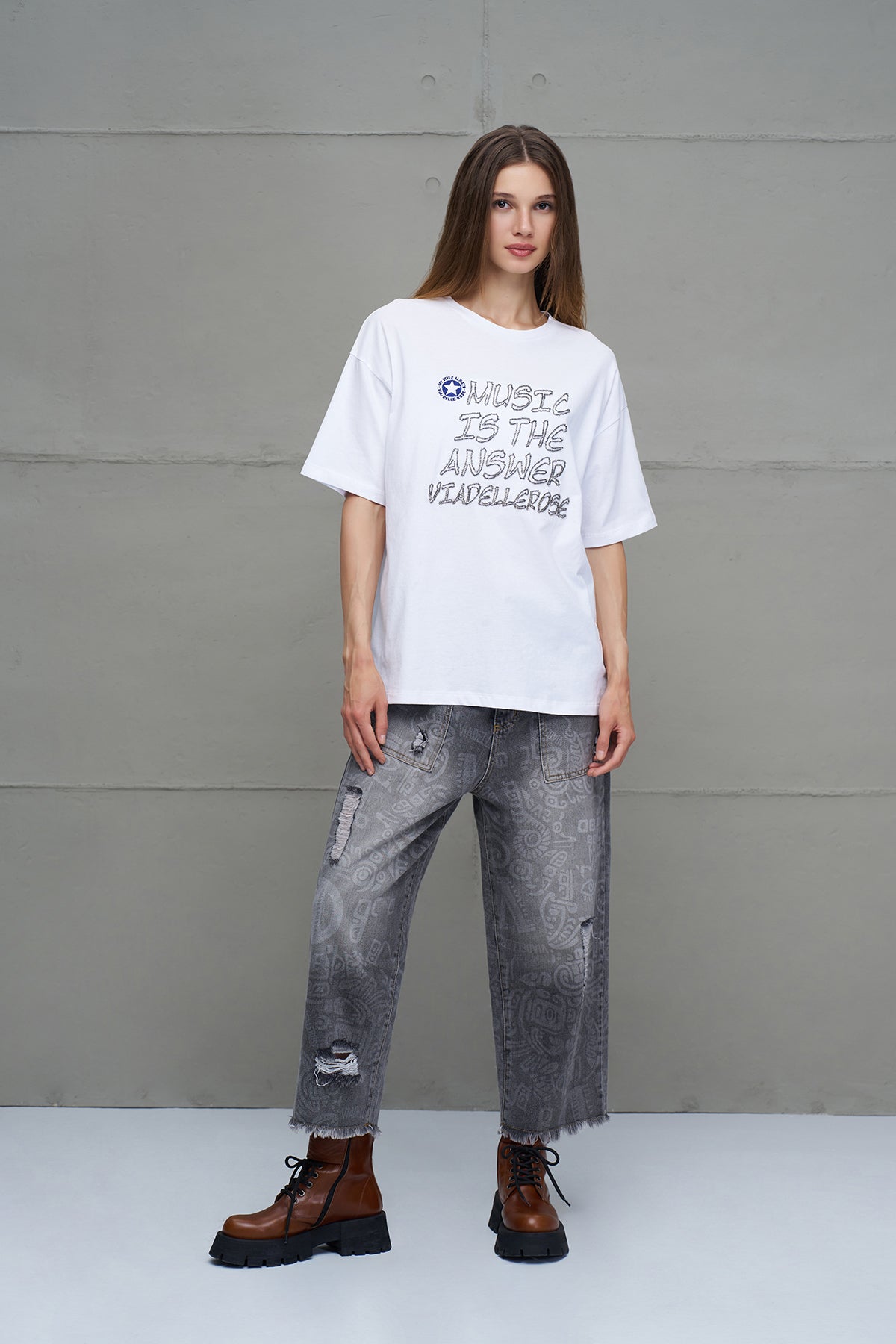Pantalón Vaquero Desgastado Gris