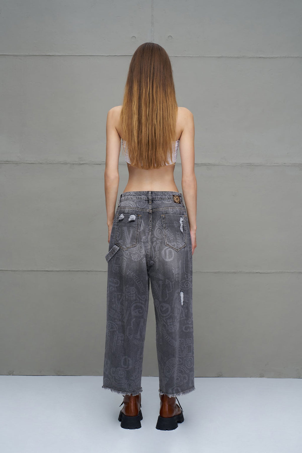 Pantalón Vaquero Desgastado Gris