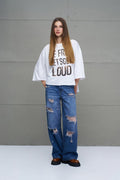 Pantalón Vaquero Oversize Desgastado Azul