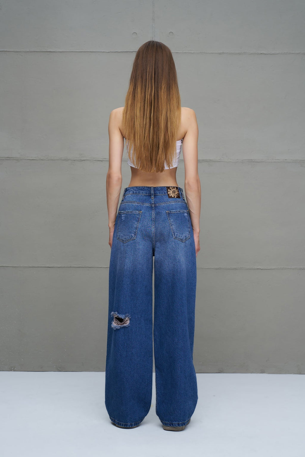 Pantalón Vaquero Oversize Desgastado Azul