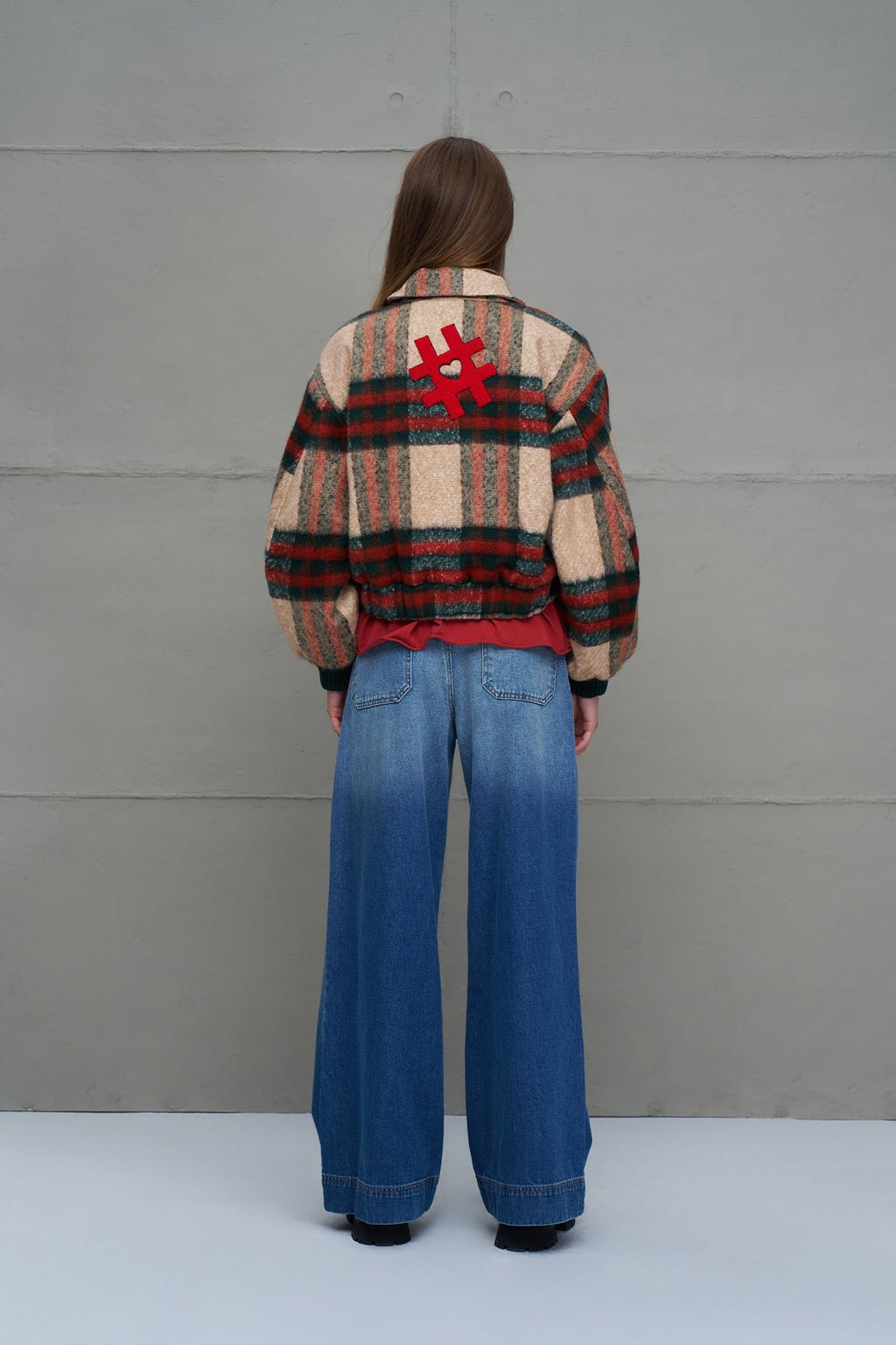 Beige Plaid Bomber Jacket