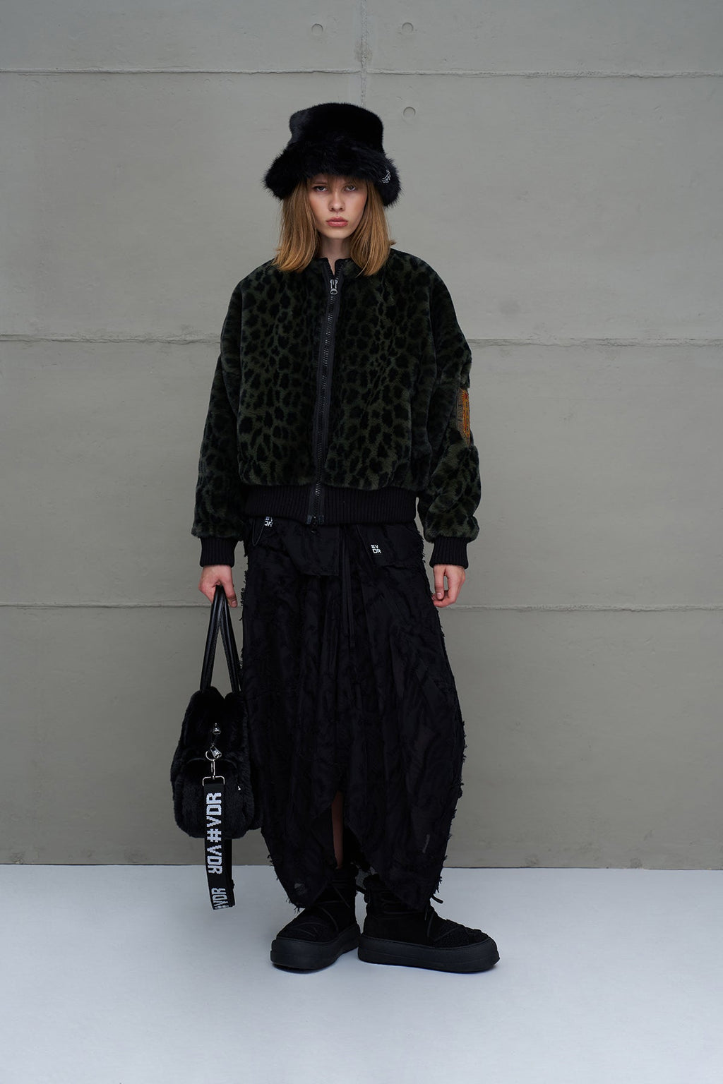 Green and Black Leopard Print Oversized Bomber Jacket