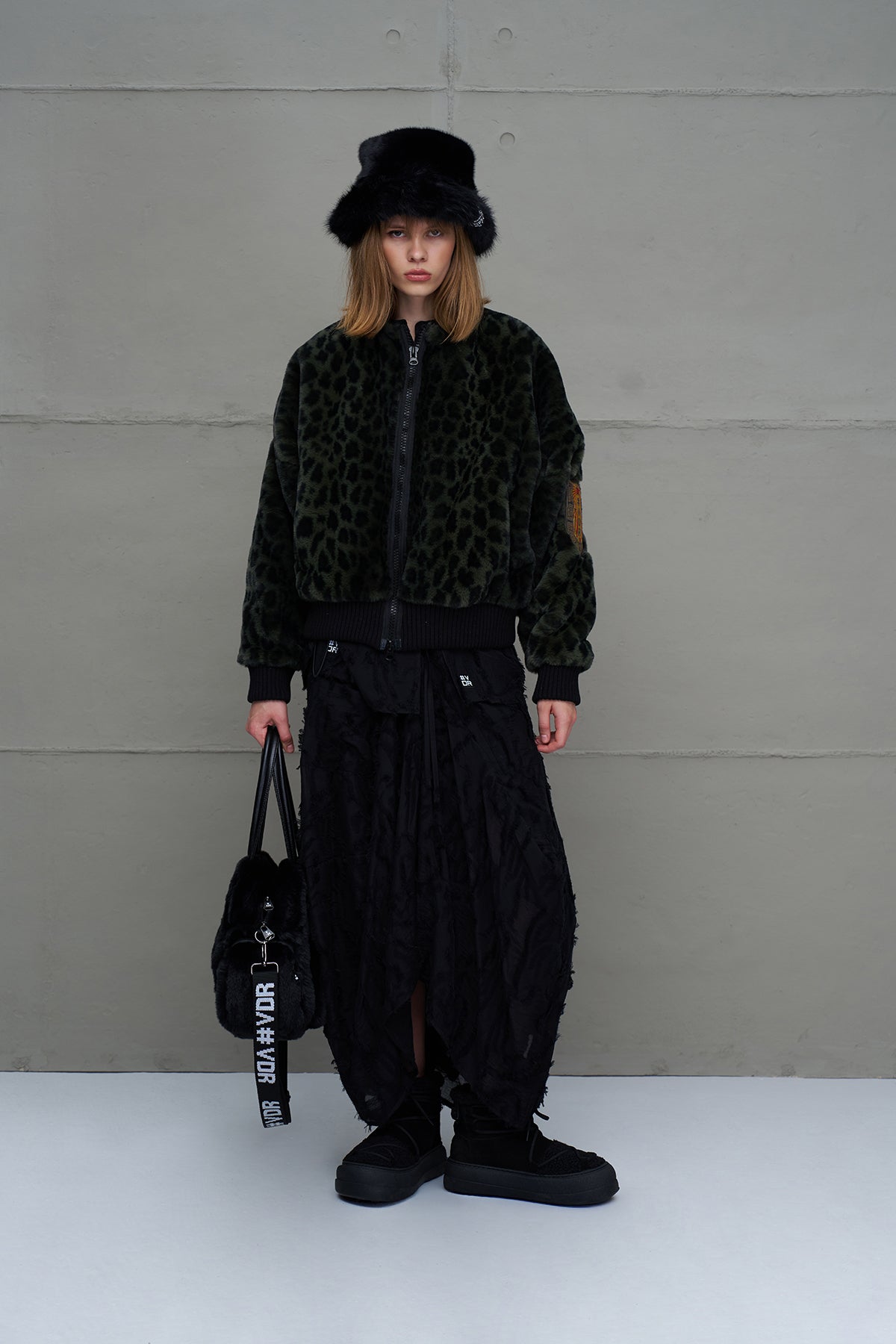Green and Black Leopard Print Oversized Bomber Jacket