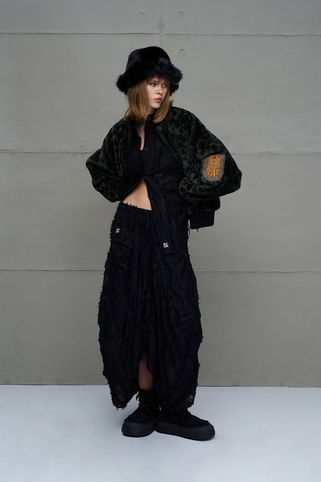 Green and Black Leopard Print Oversized Bomber Jacket