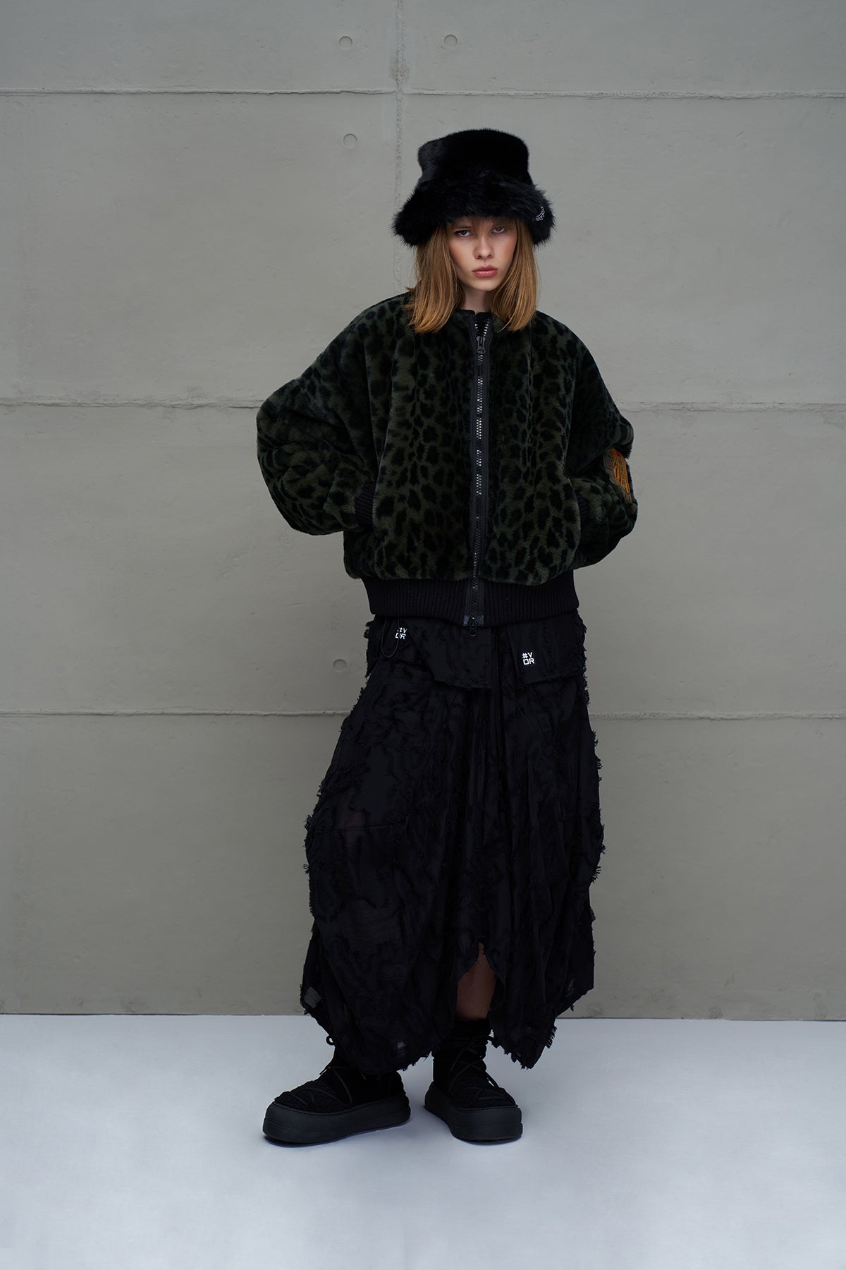 Green and Black Leopard Print Oversized Bomber Jacket