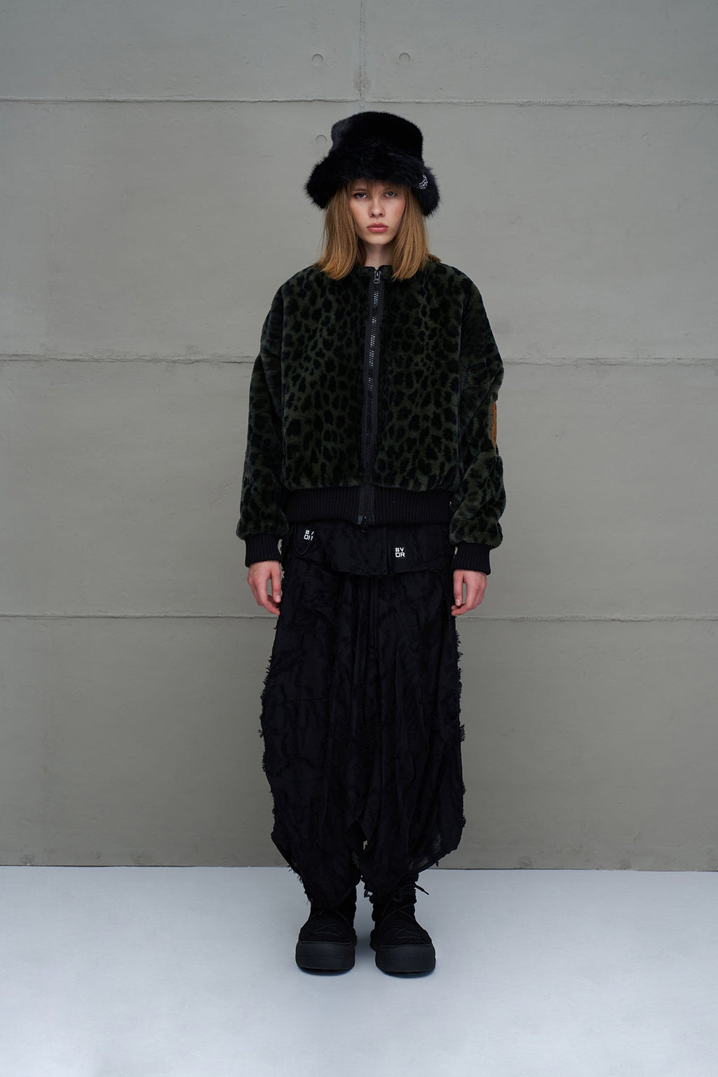 Green and Black Leopard Print Oversized Bomber Jacket