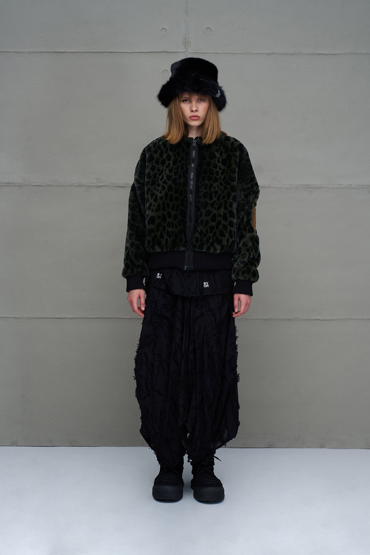 Green and Black Leopard Print Oversized Bomber Jacket