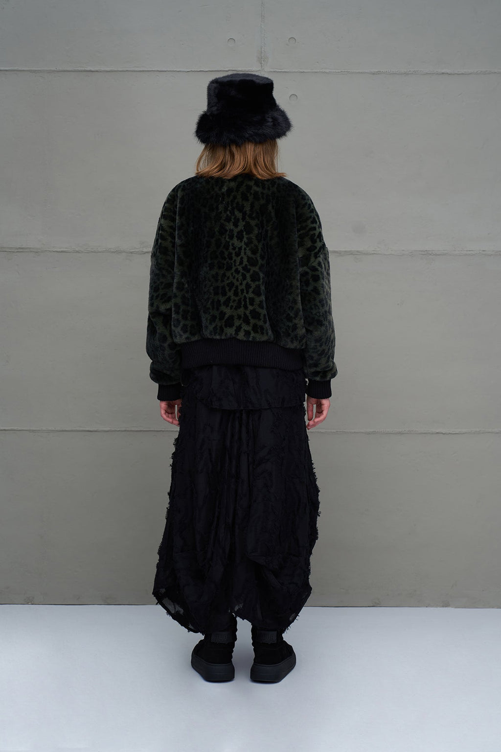 Green and Black Leopard Print Oversized Bomber Jacket