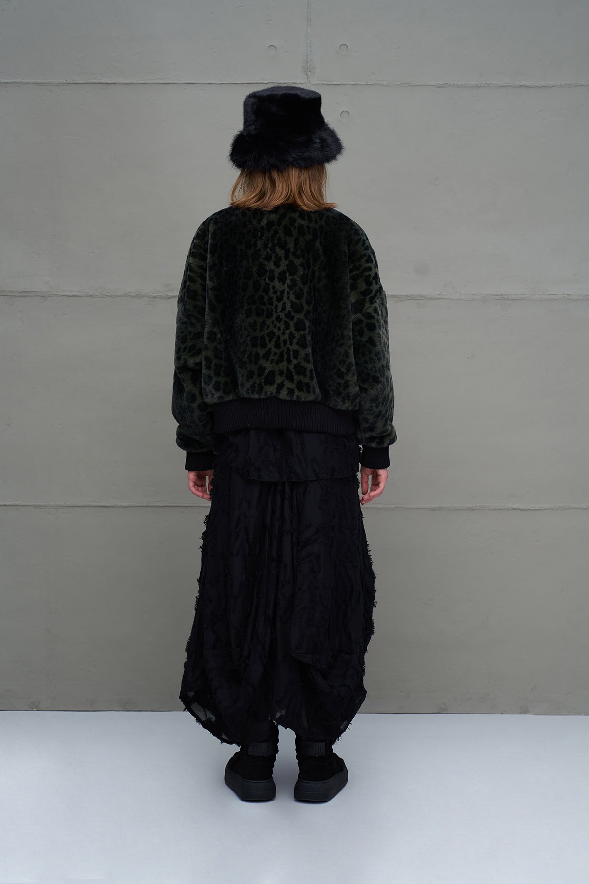 Green and Black Leopard Print Oversized Bomber Jacket
