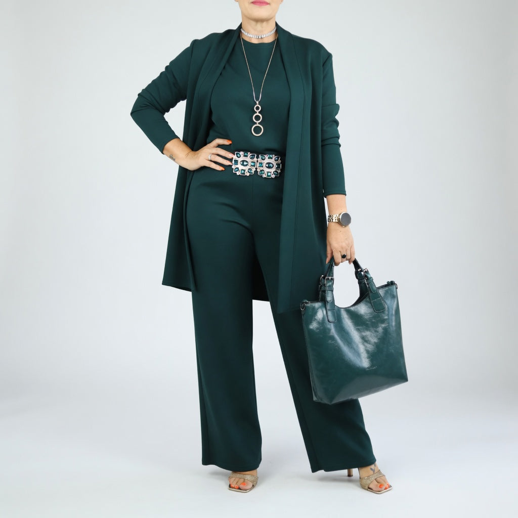 Conjunto Élégantine de 3 Piezas con Cárdigan y Pantalón